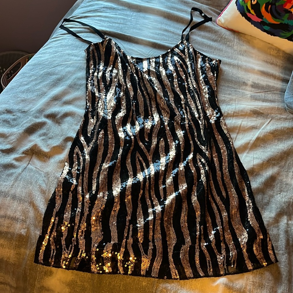 Free People Zebra Sequin Slip Dress